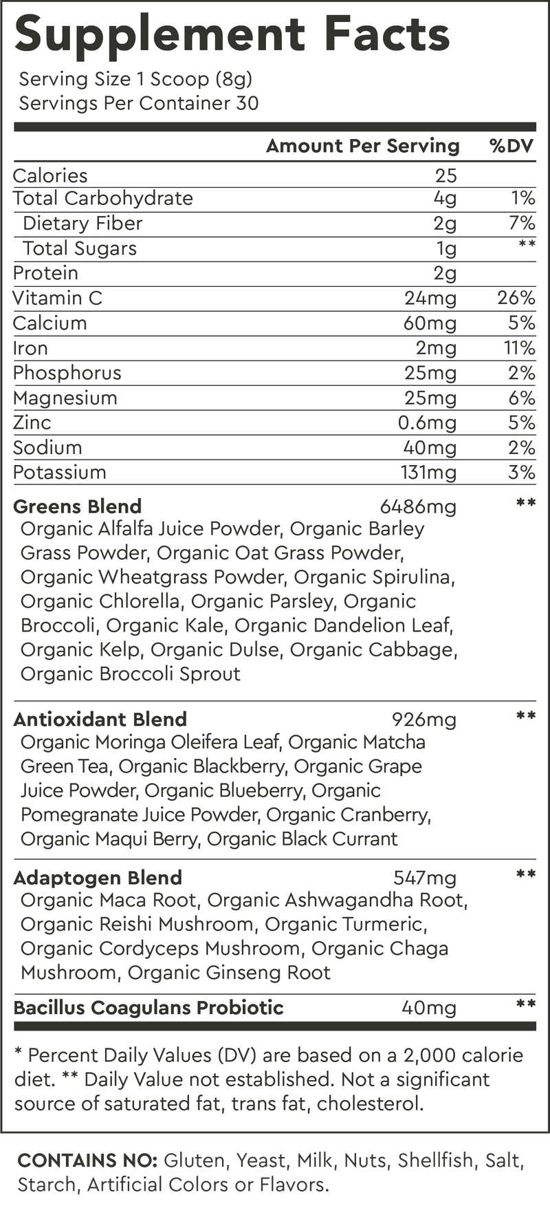 Supplement Facts for Plain